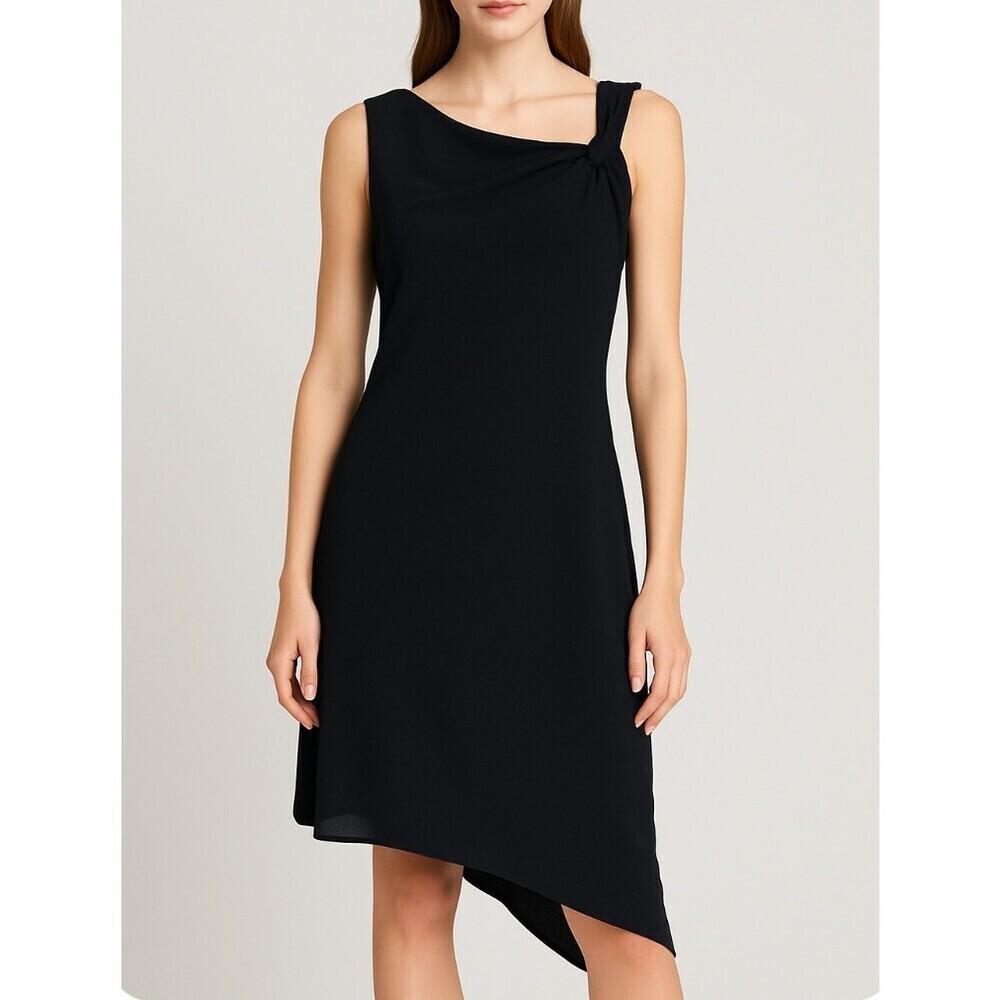 Vinatge David Meister dress asymmetrical black LBD knee length sleeveless SZ 10
